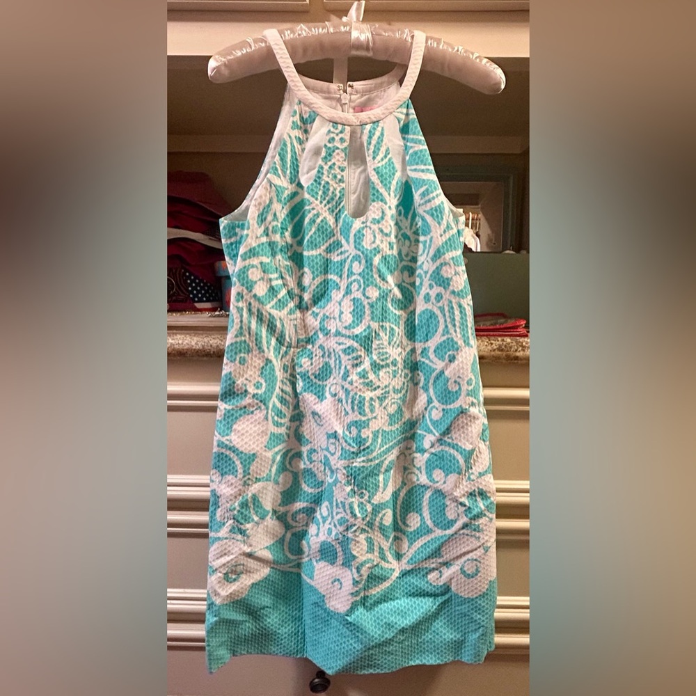 Lilly Pulitizer Turquoise and White Halter Dress